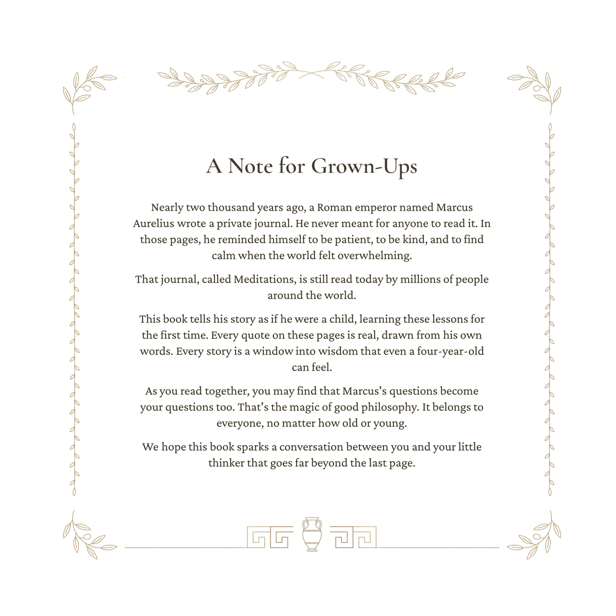 A Note for Grown-Ups introduction page from The Calm Emperor