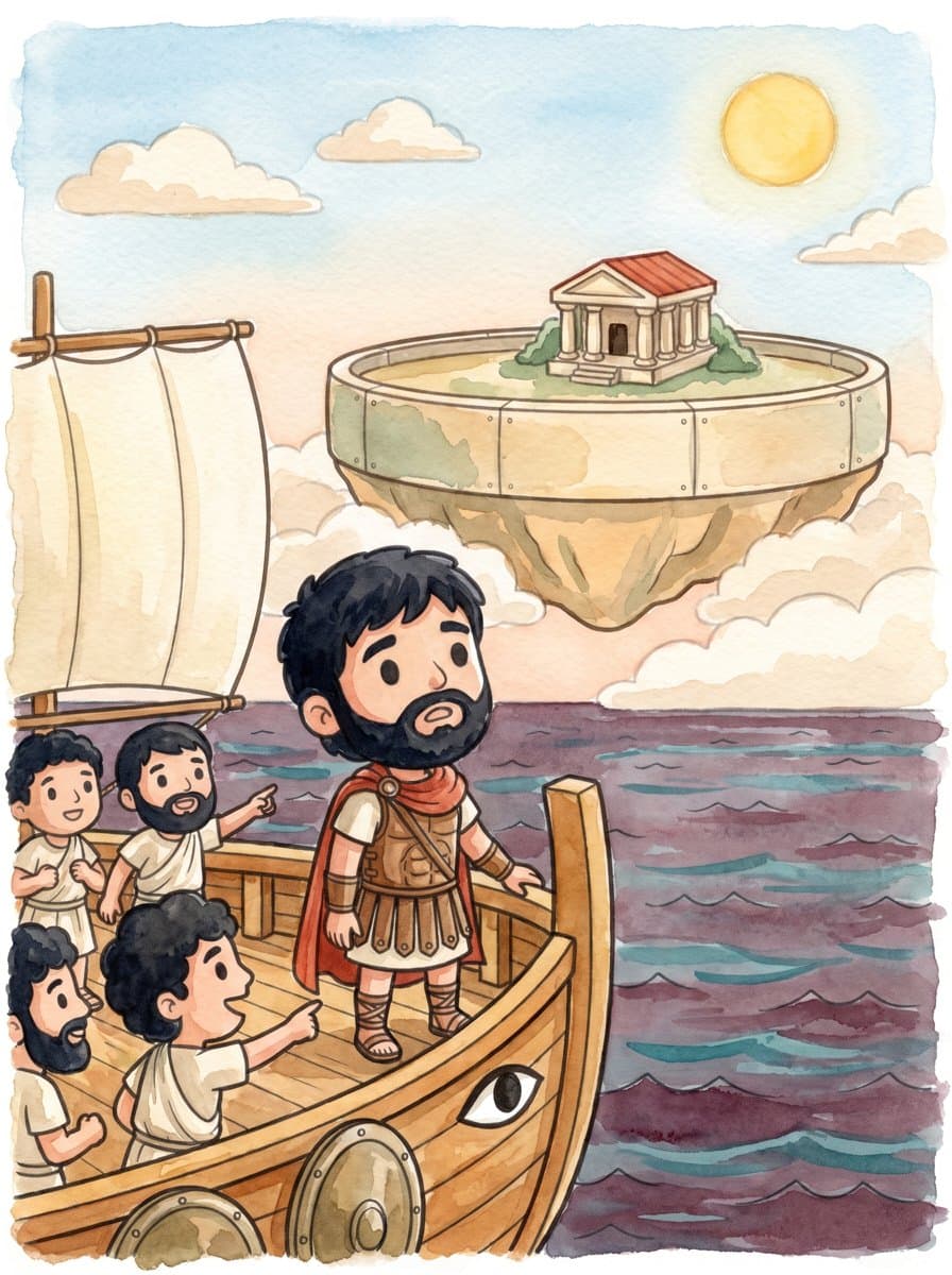 Odysseus and his crew reach the floating island of the wind king